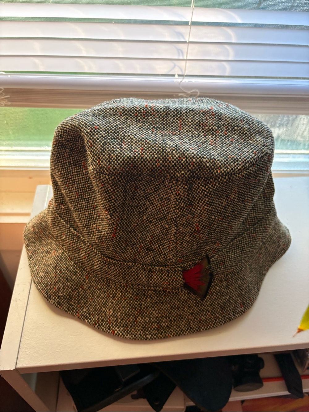 Tweed Bucket Hat with Red Speck Accent